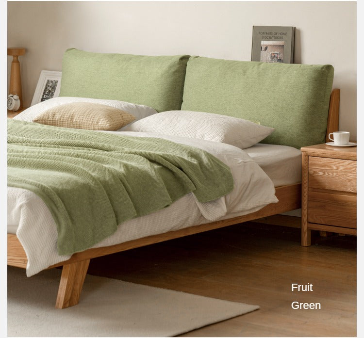 Solid Oak Wood Soft Bed Frame - Queen Size, Sturdy & Comfortable for Master Bedroom or Guest Room