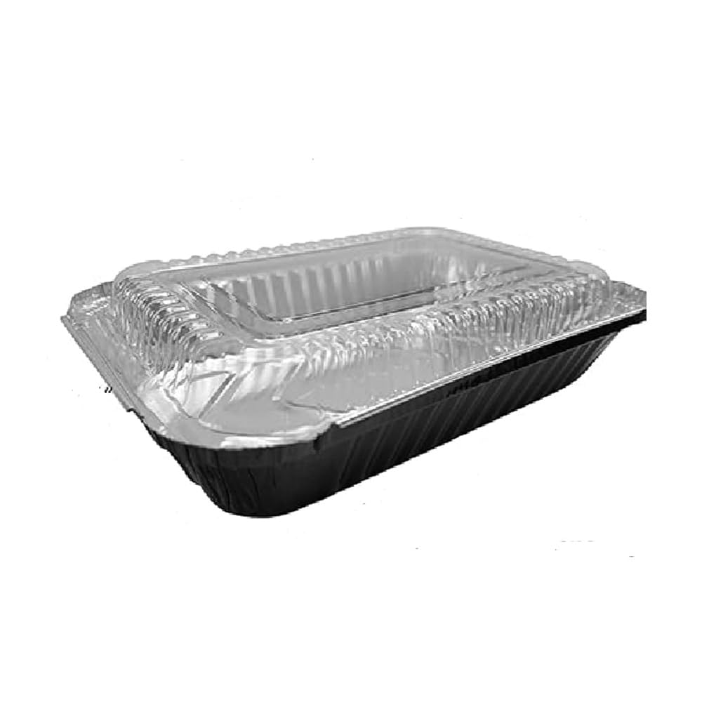 KitchenDance 1.5 LB Aluminum Foil Oblong Pans with Plastic Lids - Durable Shallow Foil Containers for Cooking, Baking, Freezing & Food Storage - Perfect for Meal Prep, Catering, Restaurants & Home Kitchens (6417P)