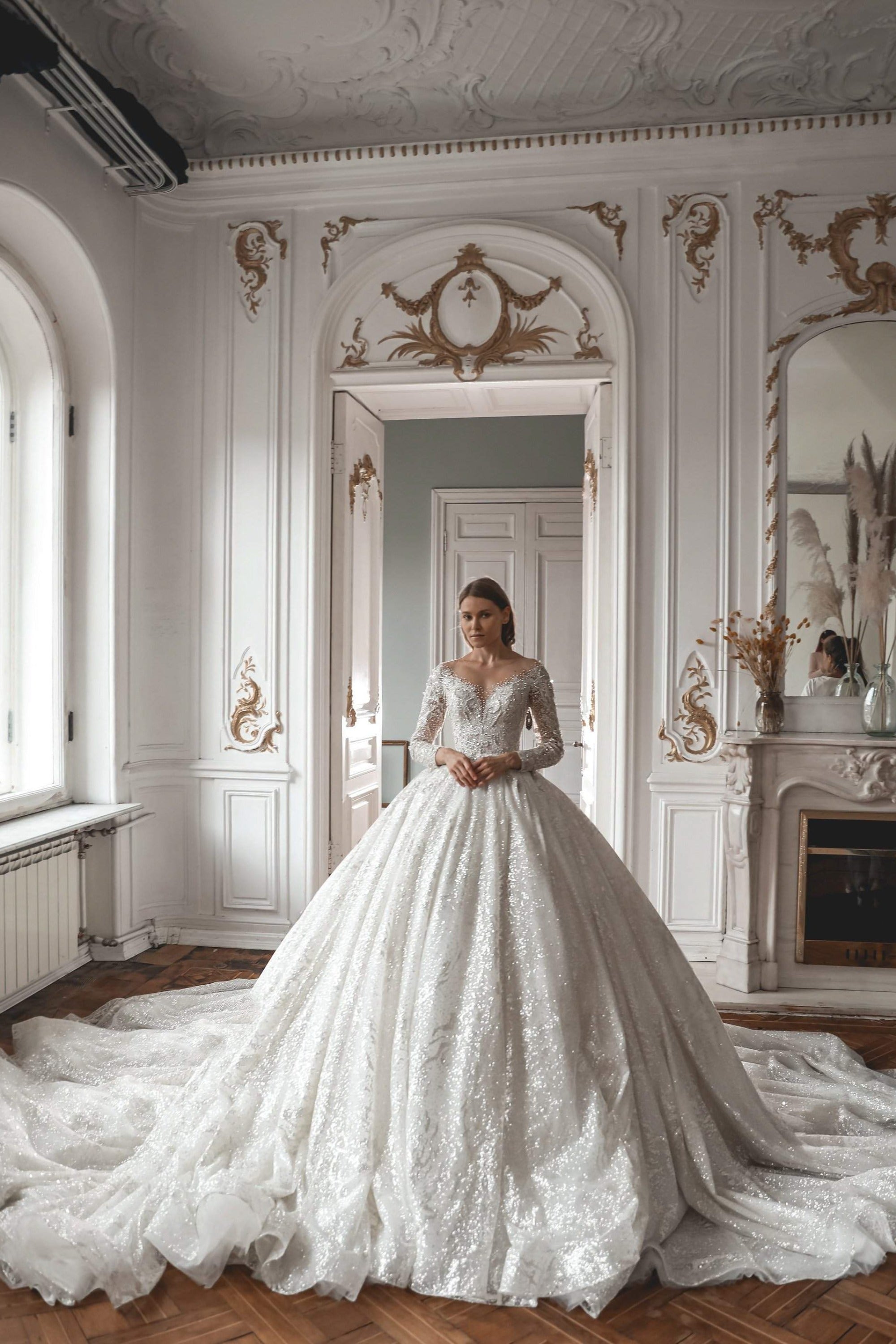 Royal Lace Off The Shoulder Sparkly Wedding Dress Meryem - Elegant Bridal Gown for Beach Weddings, Evening Galas & Formal Occasions