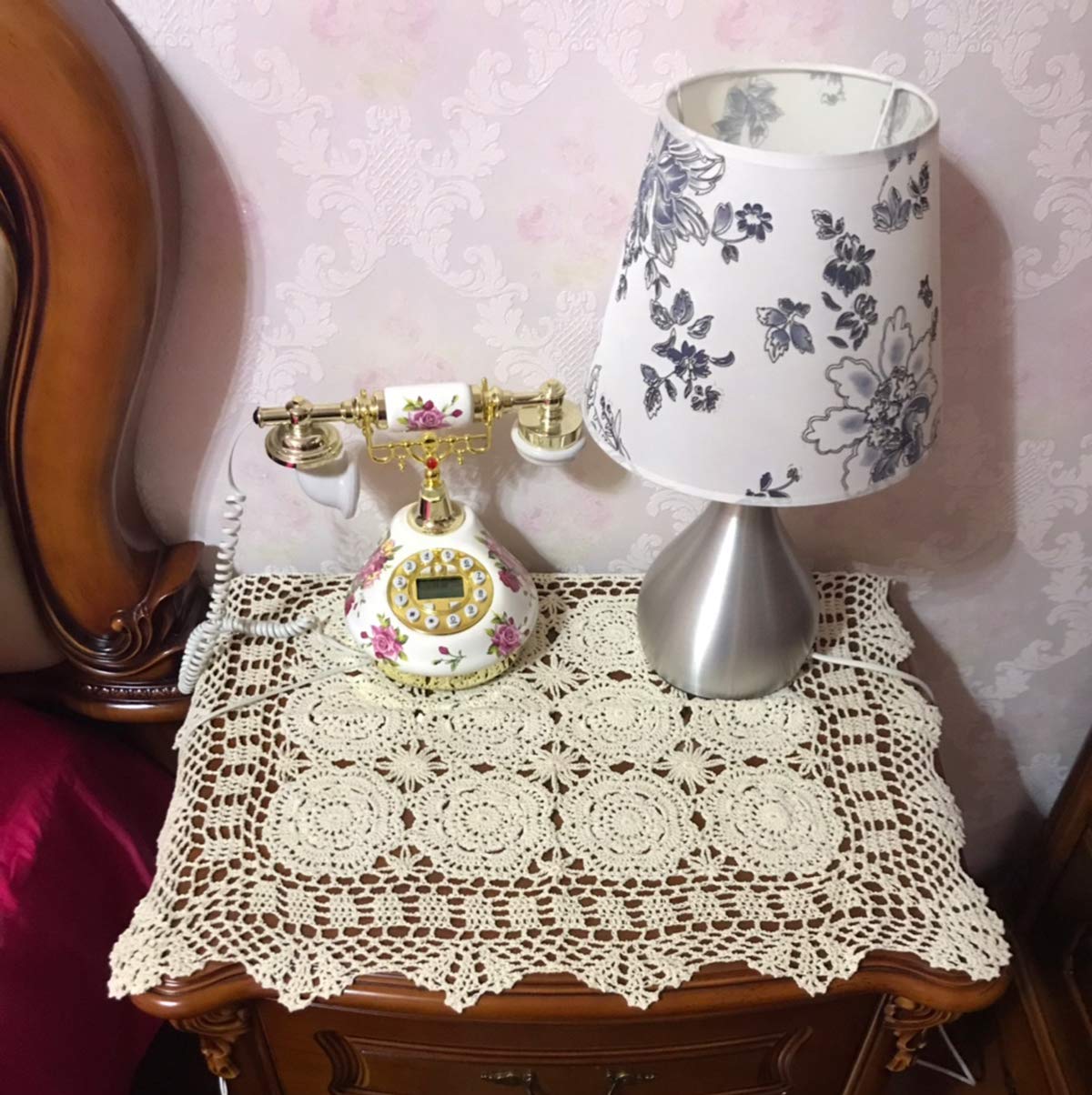 Handmade Beige Crochet Cotton Table Runner & Lace Doilies Set - 20x24 Inch Rectangular Dresser Scarf for Bedroom Decor, Wedding, Vintage Home Decor & Gift Giving