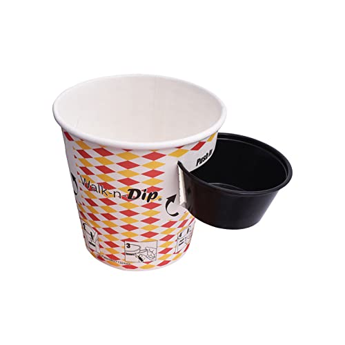 Walk-n-Dip Paper Food Containers with Portion Cups - 24oz 500 Pack Disposable Movie Snack Trays for Popcorn, Nachos & Candy at Theaters, Parties & Events