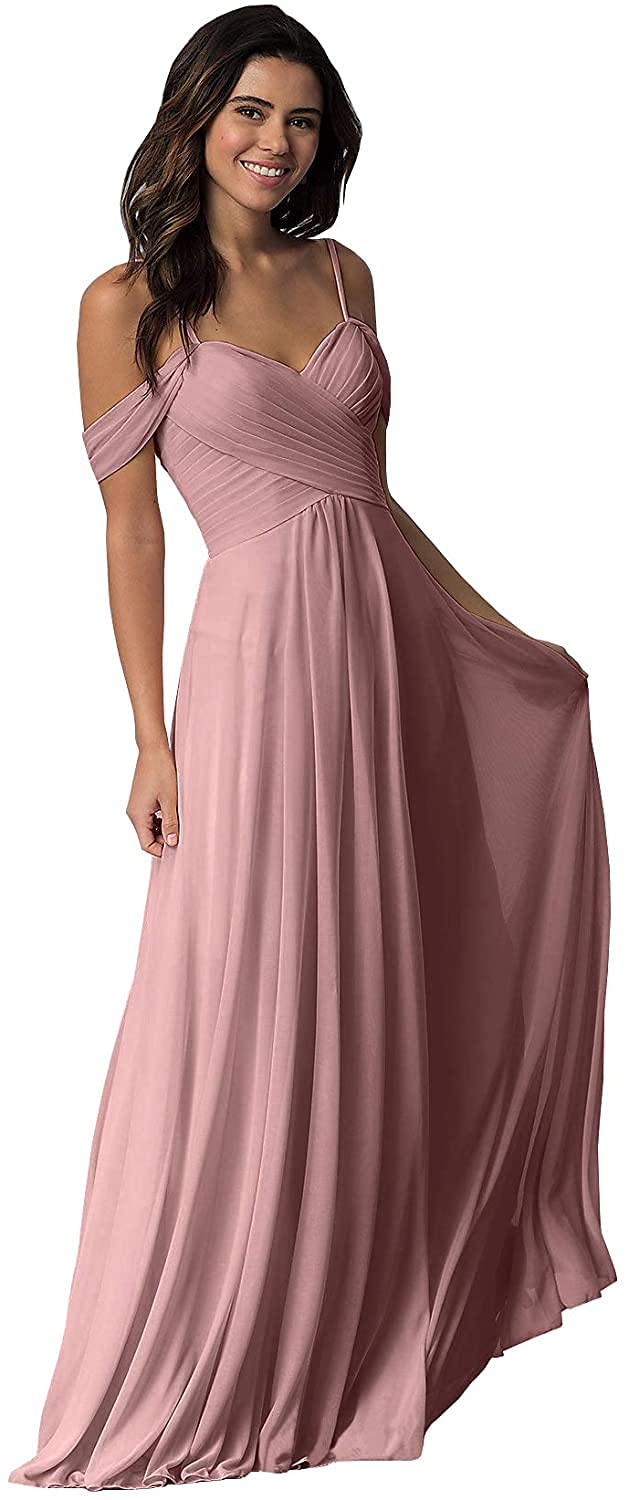 Elegant Off-the-Shoulder A-Line Ruched Bridesmaid Dress for Women | Long Formal Evening Gown | Perfect for Weddings, Proms, Parties & Special Occasions