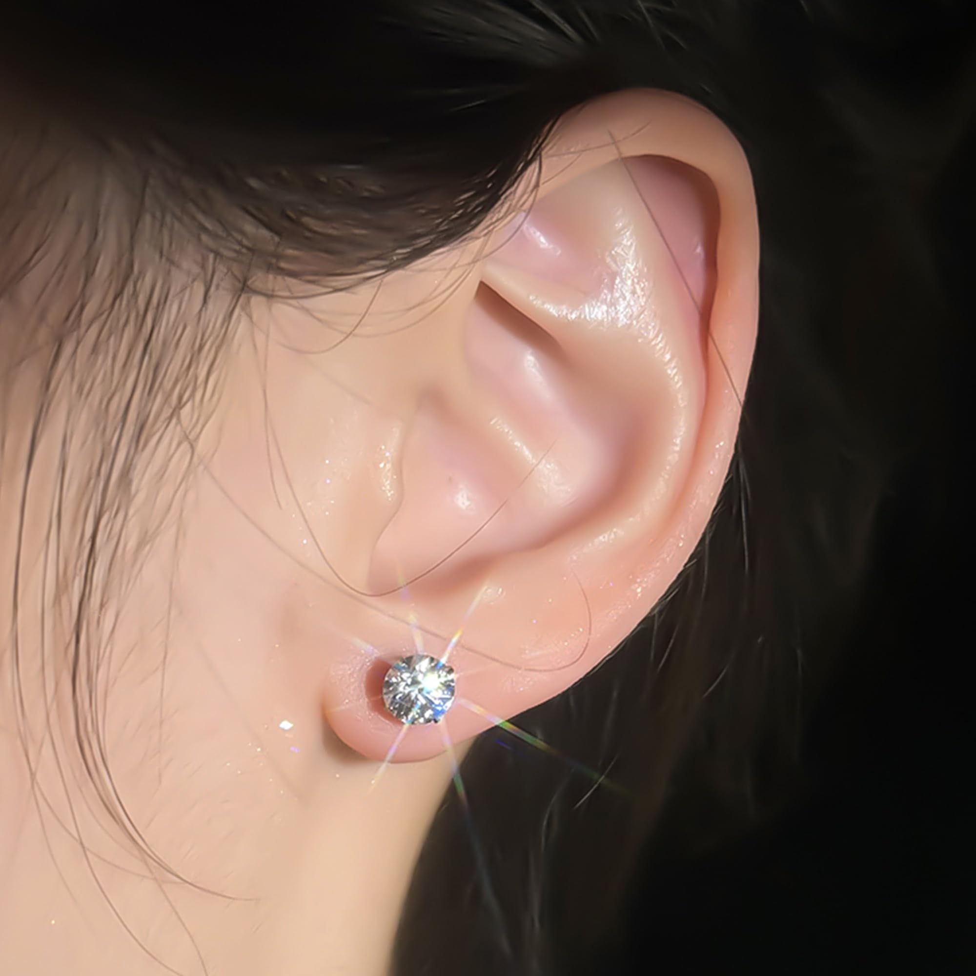 Hypoallergenic 925 Sterling Silver Stud Earrings for Women & Men - Round Cubic Zirconia CZ Ear Studs (6mm) - Perfect for Sensitive Ears, Everyday Wear & Gift Giving