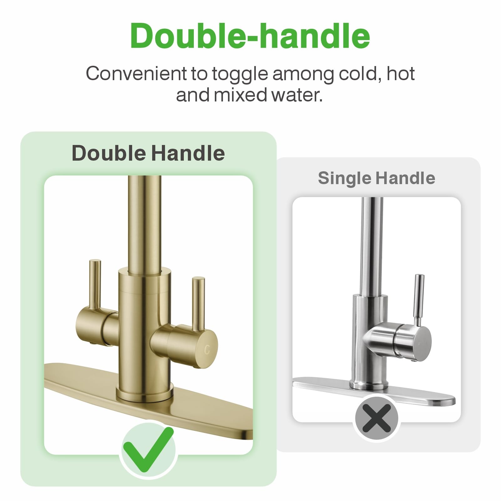 Premium Stainless Steel Kitchen Sink Faucet with Pull Down Sprayer - 2 Handle Brushed Gold Bar Faucet (Model PB1056) - Perfect for Modern Kitchens, Bars, and Commercial Use