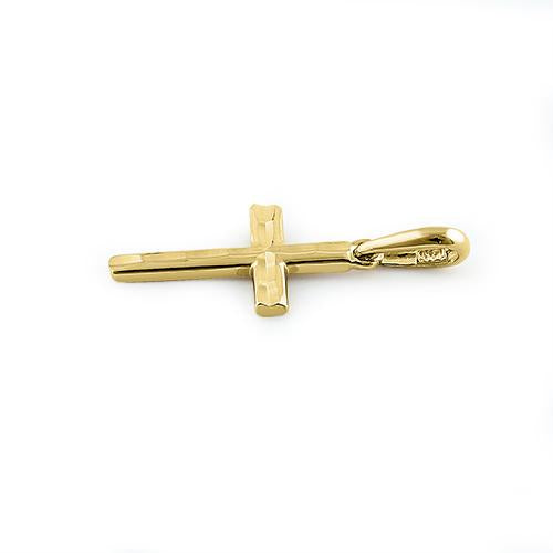 14K Solid Yellow Gold Faceted Cross Pendant Necklace for Women - Elegant Religious Jewelry Gift for Baptism, Confirmation & Everyday Wear
