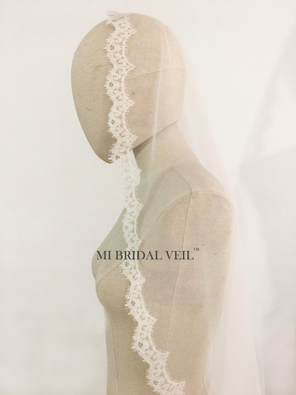 Elegant Cathedral Lace Wedding Veil with Blusher - Mantilla Lace Bridal Veil for Bride | Perfect for Church Weddings, Formal Ceremonies & Romantic Photos