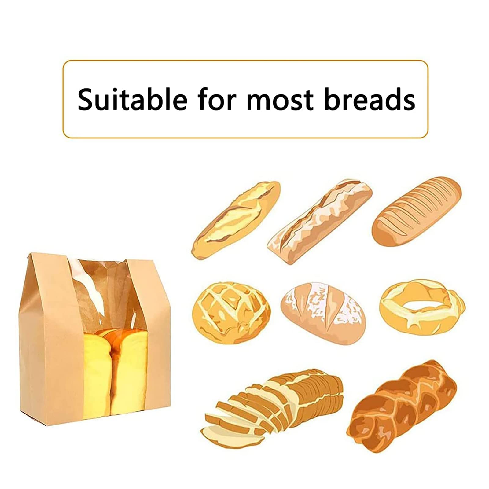 50pcs Large Window Bread Bags for Homemade Sourdough Loaf & Cookies | Eco-Friendly Paper Bakery Bags for Bread Storage & Food Packaging | Perfect for Home Bakers, Farmers Markets & Gift Giving