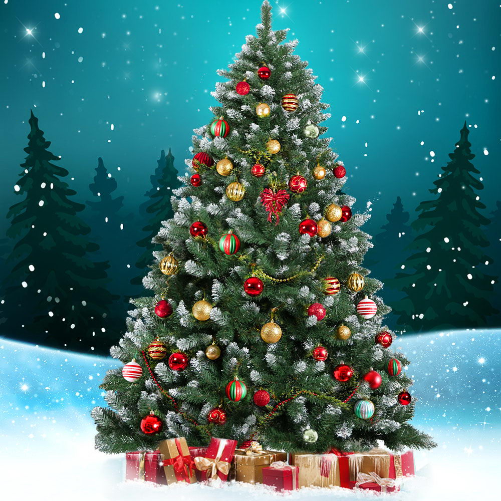 2.4M Snowy Green Christmas Tree with 1400 Tips - Premium Xmas Decorations for Home, Office & Holiday Parties
