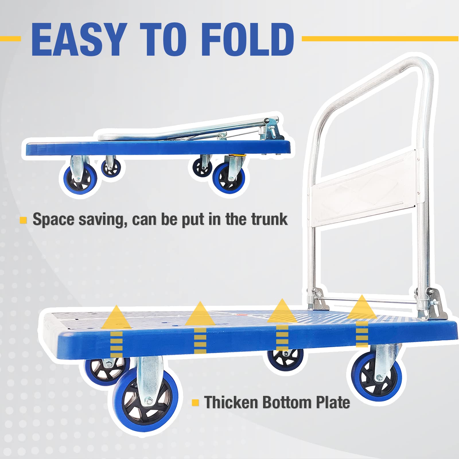 150kg Heavy Duty Foldable Warehouse Platform Trolley - Industrial Dolly Cart with Swivel Wheels for Moving, Loading & Transport - Perfect for Warehouse, Factory, Home & Office Use