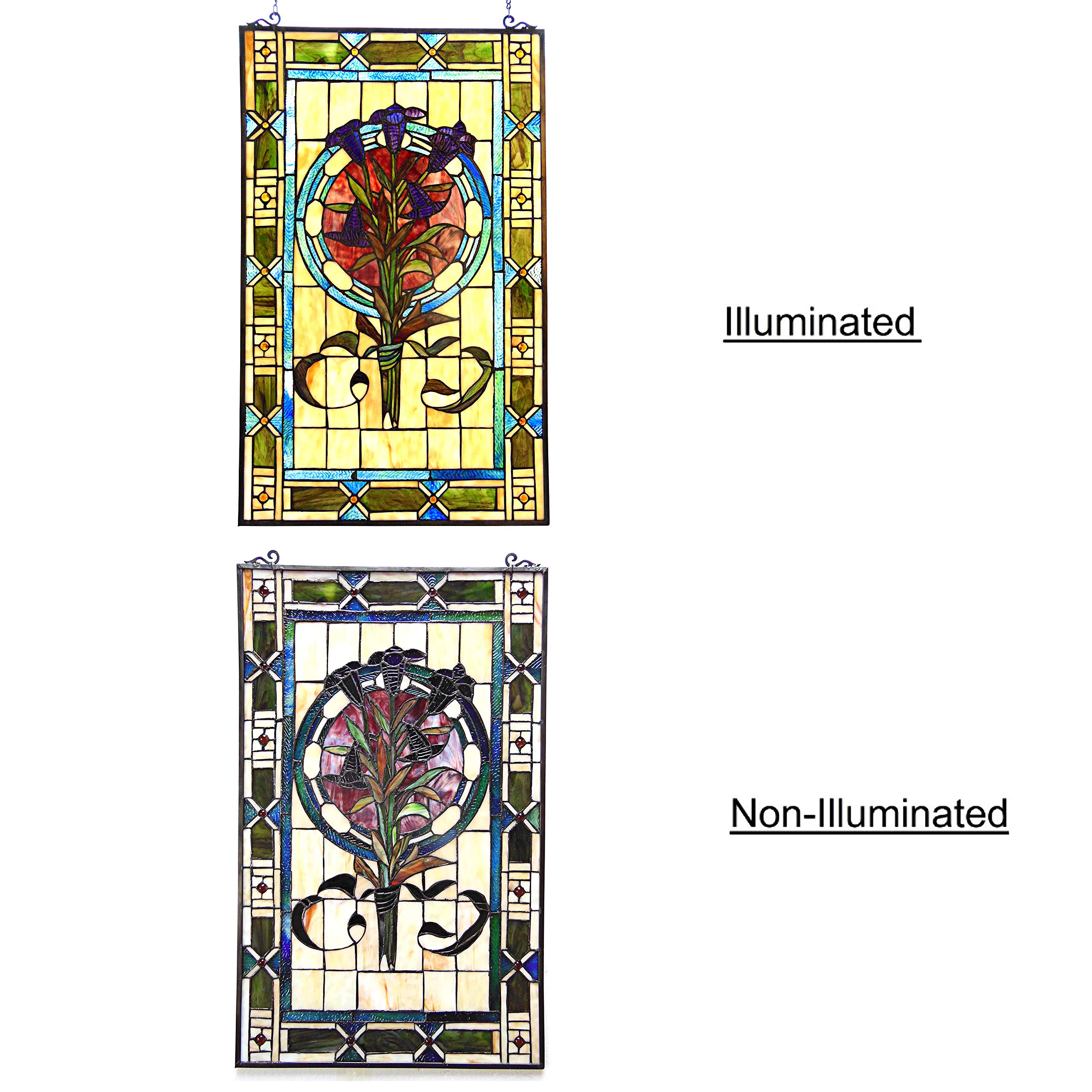 Tiffany-Style Stained Glass Tulip Design Window Panel - 20x32 Inches - Perfect for Home Decor, Church Windows & Sunroom Accents