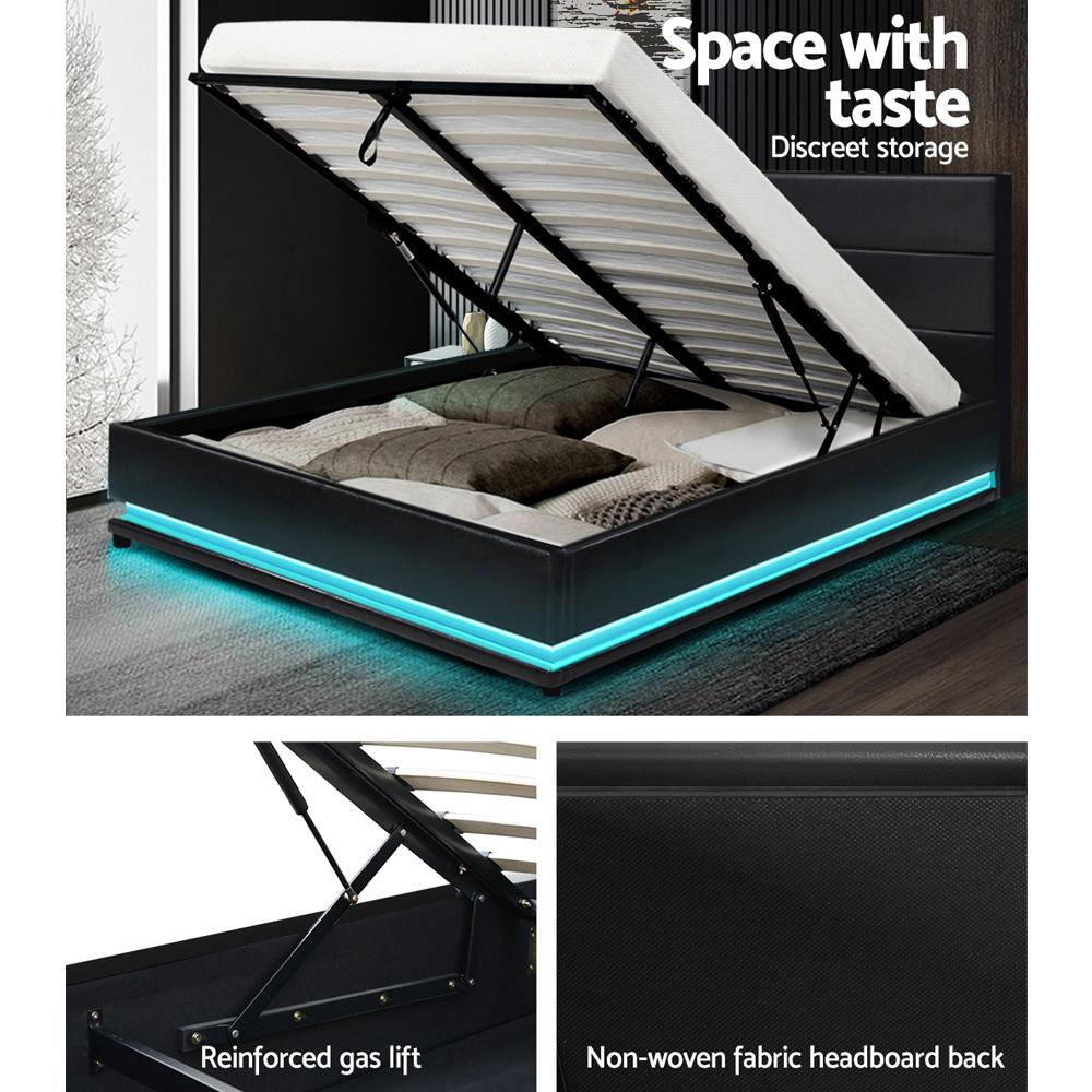 Premium Henley LED Bed Frame in Black with Luna Series Euro Top Medium Firm Mattress & Bamboo Mattress Topper - Complete Bed Set for Modern Bedrooms, Guest Rooms & Dormitories