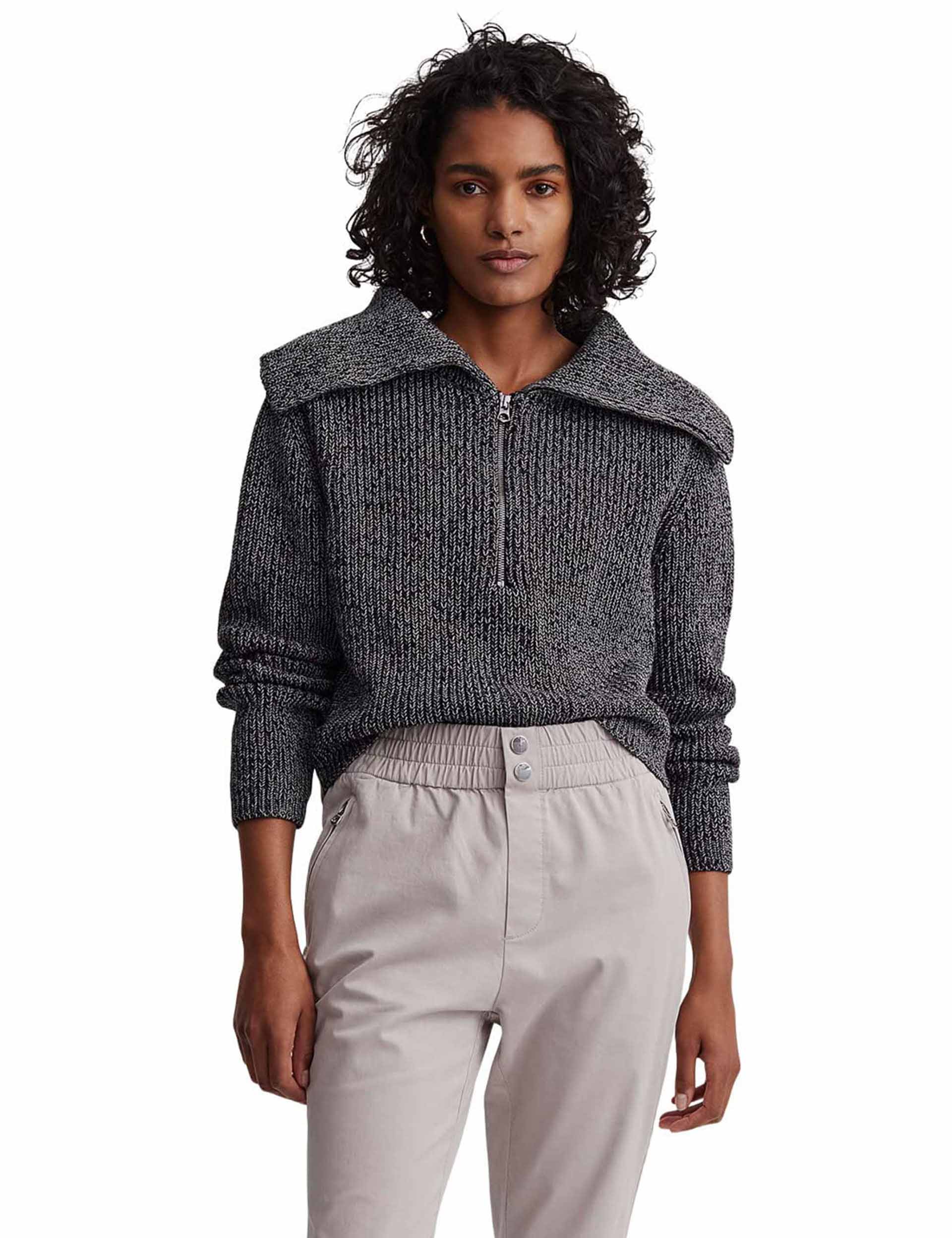 Elise Half Zip Knit Sweater for Women - Soft & Cozy Black Pullover - Perfect for Casual Wear, Office & Fall Outfits