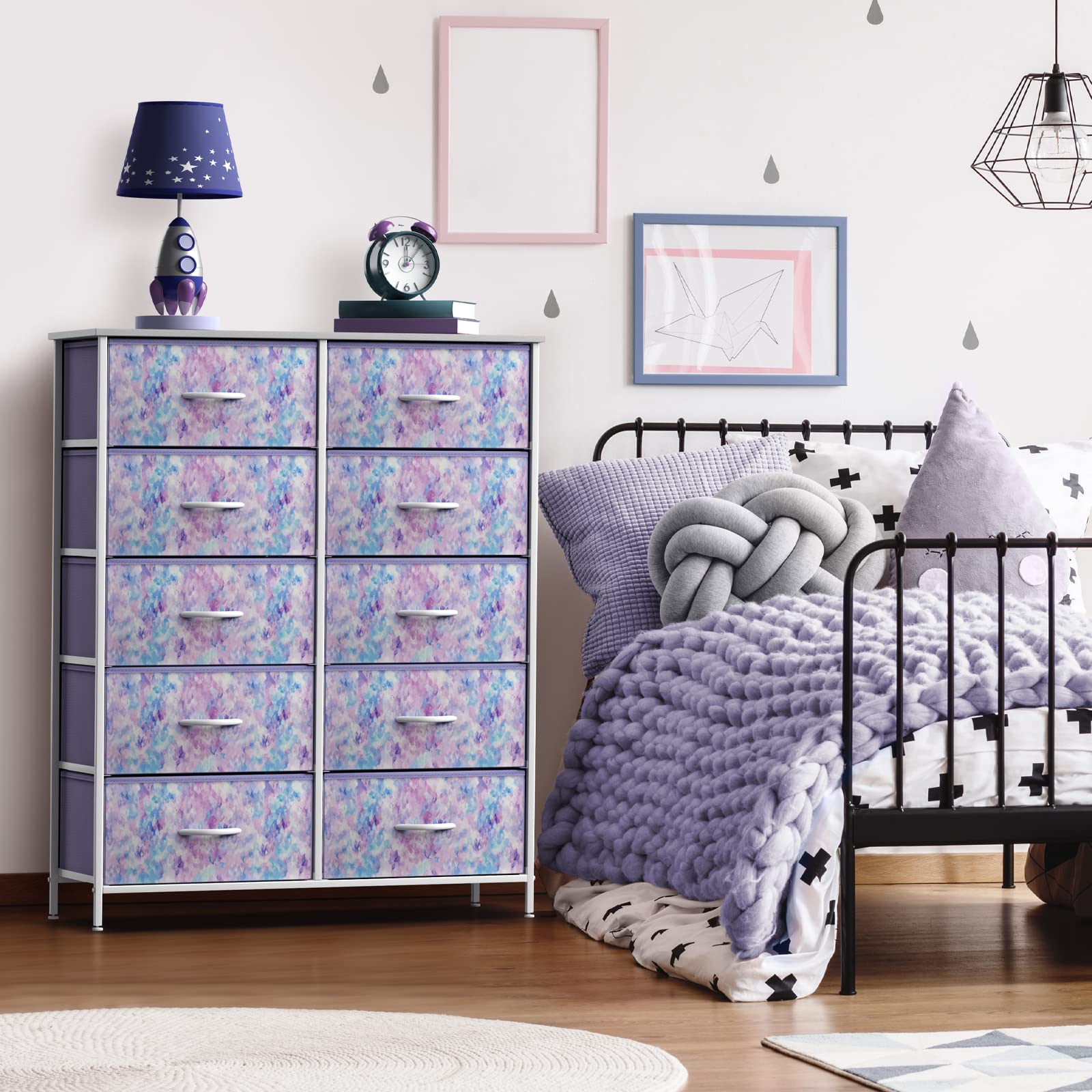 Sorbus 10-Drawer Kids Dresser Organizer - Wood Top & Steel Frame Storage Chest with Fabric Bins for Clothes, Toys & Accessories - Perfect for Bedroom, Nursery, Closet & Playroom Organization