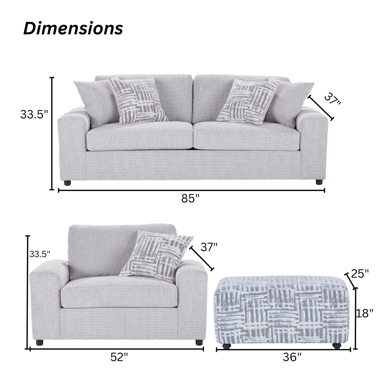 Roundhill Furniture Lancelot Living Room Collection - 3-Piece Sofa Set with Cuddle Chair & Ottoman for Cozy Home Decor | Perfect for Family Movie Nights & Small Space Living Rooms