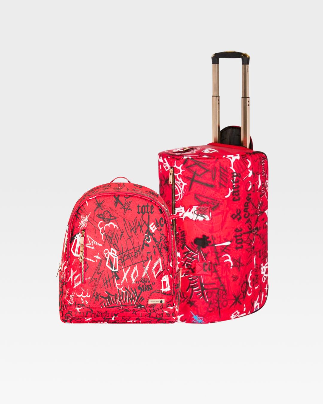 Red Graffiti Tombstone Roller Duffle Bag Set - Perfect for Travel, Gym & Skateboarding Accessories