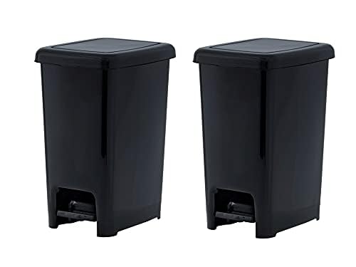 Superio 10.5 Gallon Slim Step-On Trash Can with Lid - Black Plastic Garbage Bin for Kitchen, Bathroom, Office & Outdoor Use - Hands-Free Foot Pedal Design for Convenient Disposal