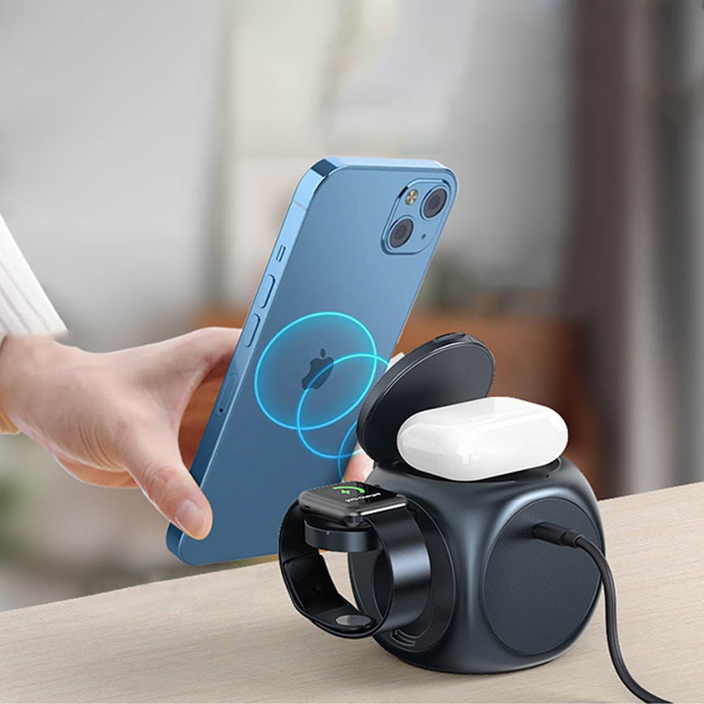 FluxSphere 3-in-1 Magnetic Wireless Charging Stand for iPhone, Apple Watch & AirPods | Fast Charging Station for Home, Office & Nightstand