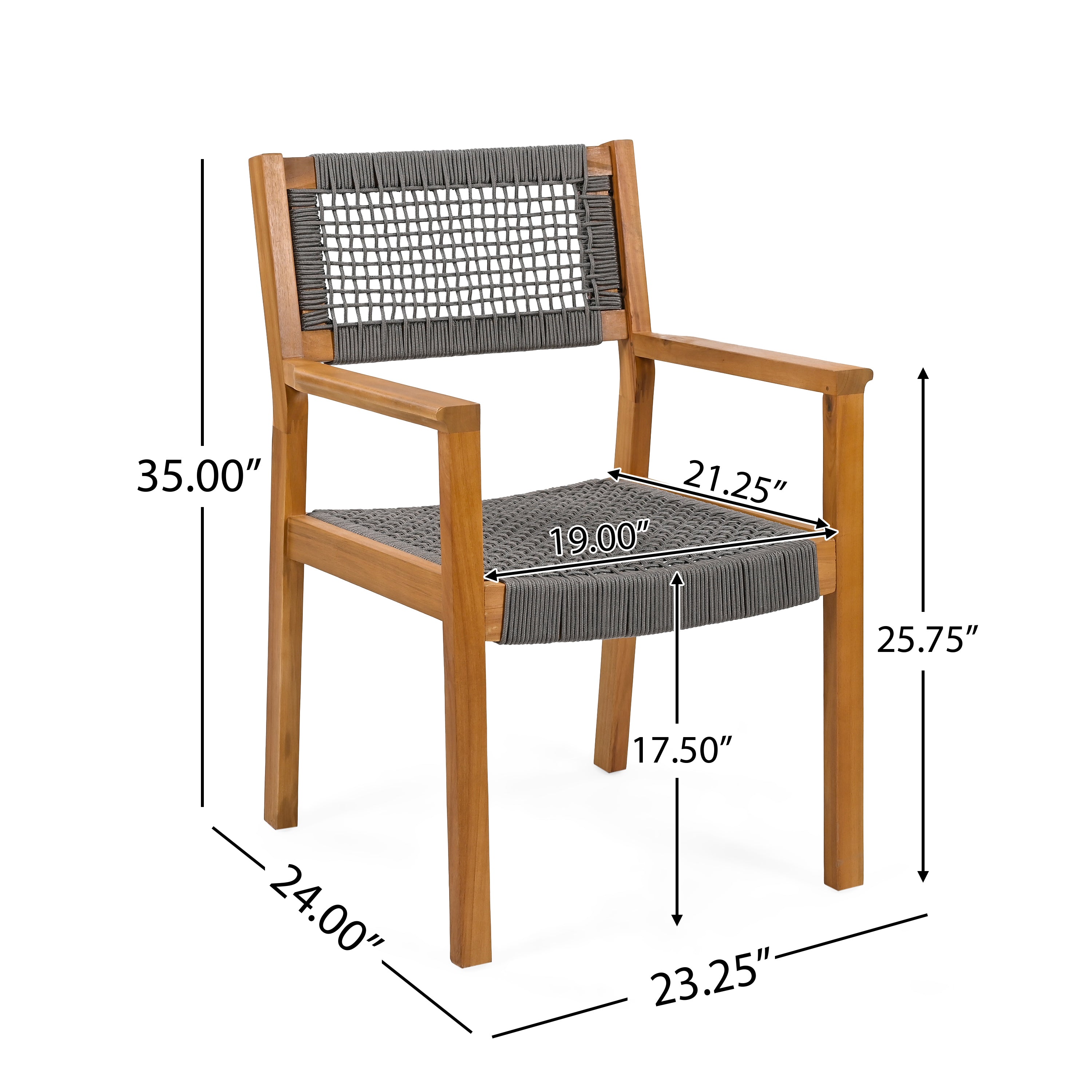 Braided Dining Chair - Dark Grey Woven Rattan Seat, Modern Boho Style for Kitchen, Dining Room, Patio & Outdoor Use