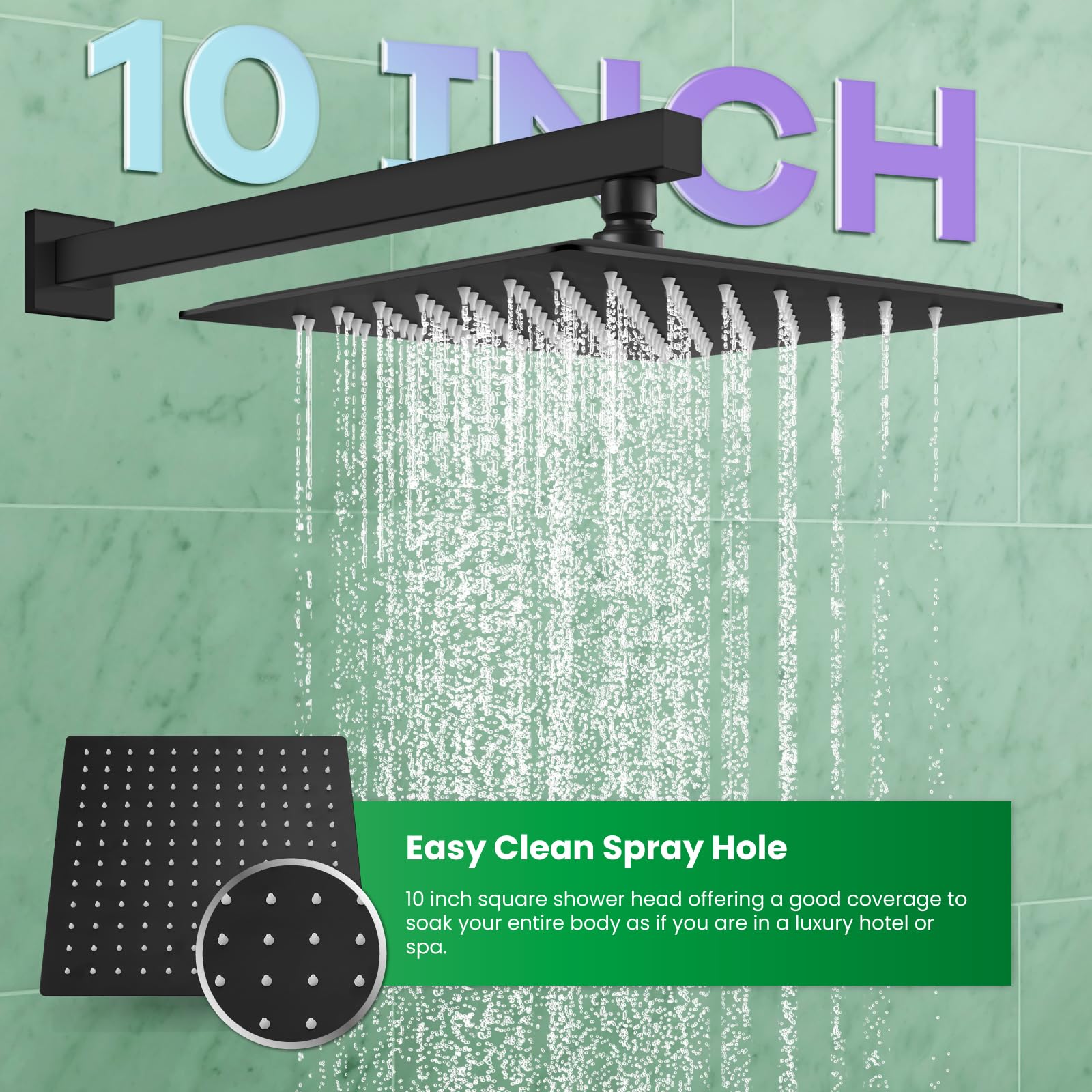 Gotonovo 10 Inch Matte Black Rainfall Shower System - Wall Mounted Shower Head and Handle Combo with Solid Brass Pressure Balancing Mixer Valve | Perfect for Modern Bathroom Renovation & Spa-Like Shower Experience