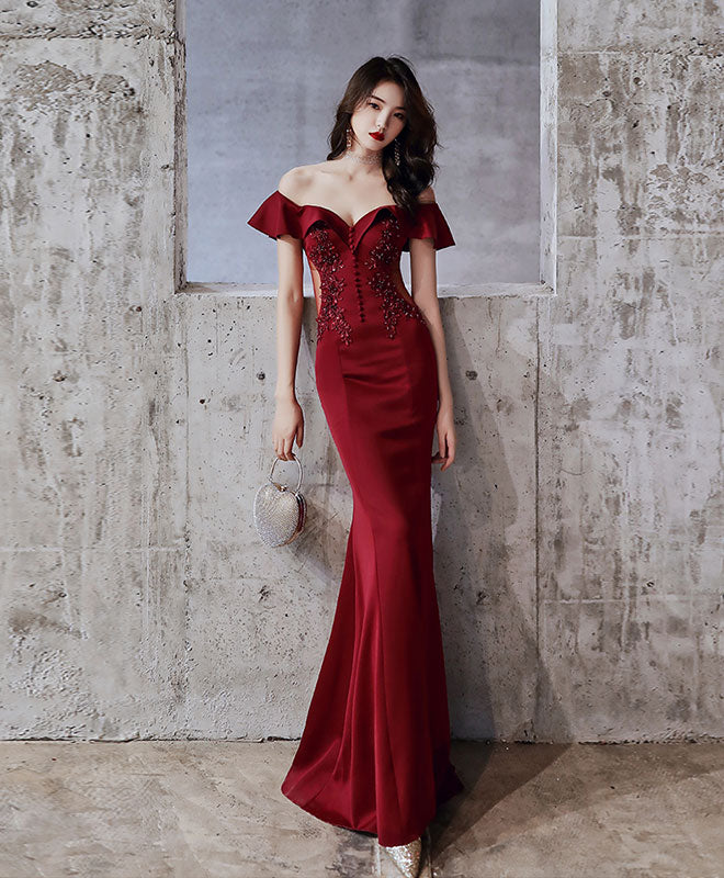 Elegant Burgundy Off Shoulder Mermaid Prom Dress - Long Formal Evening Gown for Homecoming, Wedding, Party & Special Occasions