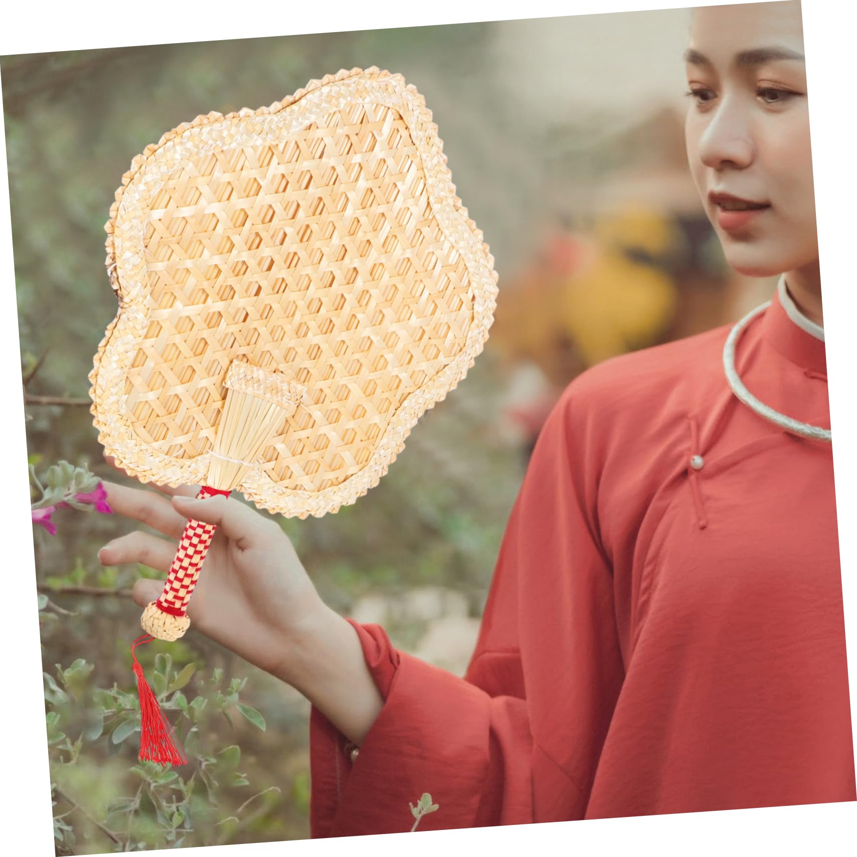 ABOOFAN Natural Hand Fan - Chinese Woven Straw Handheld Cooling Fan with Handle for Wedding, Photo Props & Summer Outdoor Use