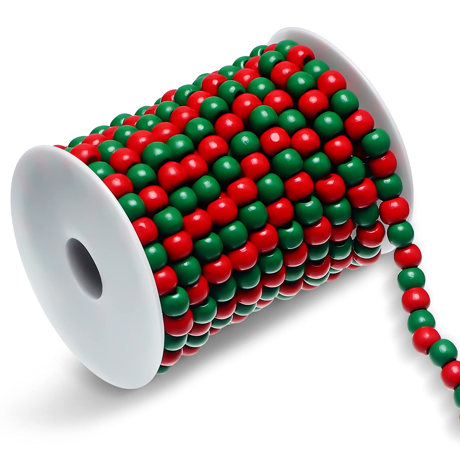 19.7 Ft Christmas Candy Bead Garland - Wooden Boho Holiday Decor for Tree, Party & Home - Mixed Red & Green - Perfect for Xmas Decorations, Festive Gatherings & Cozy Winter Vibes
