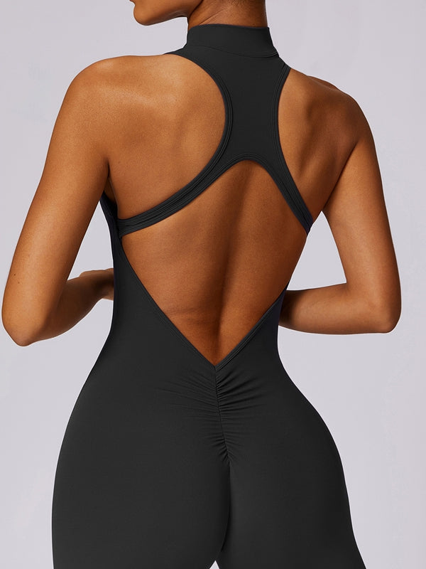 ZASUWA Women's Sexy Zipper Cutout Scrunch Bum Jumpsuit - High Waisted Bodycon Romper for Night Out, Party & Club Wear