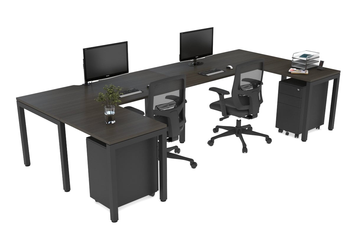 Quadro Square Legs 2-Person Corner Workstation Desk - U-Shaped Black Frame [1800L x 1800W] with Cable Management - Perfect for Office & Home Workspace Setup