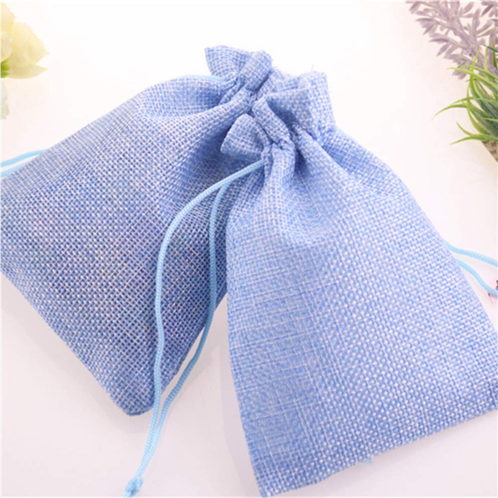 30 Pack Light Blue Burlap Drawstring Bags 4x5.5 Inch - Natural Jute Gift Pouches for Wedding Favors, Jewelry Packaging, Party Decor & DIY Crafts - Eco-Friendly Small Favor Bags for Bridal Shower, Baby Shower & Handmade Gifts