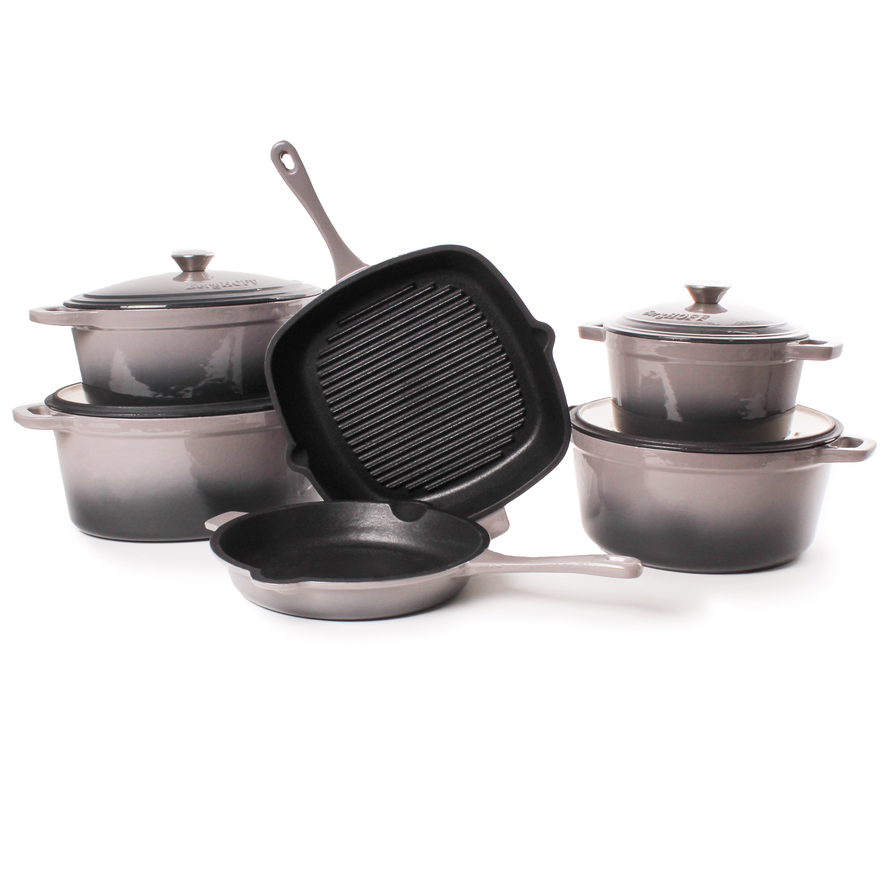BergHOFF Neo Cast Iron Square Grill Pan 11 Inch - Premium Oyster Grill Pan for Seafood & Steaks - Perfect for Indoor & Outdoor Cooking, Camping, and BBQ Parties