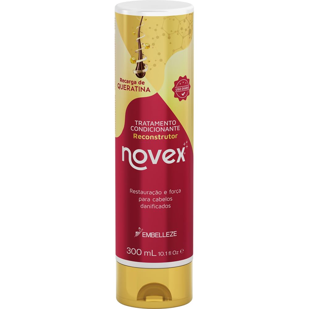 NOVEX Keratin Recharge Treatment Conditioner 10.1oz - Deep Hydrating & Repairing Hair Mask for Damaged Hair - Salon Quality Keratin Infusion for Smooth, Shiny & Frizz-Free Hair - Perfect for Dry, Brittle & Color-Treated Hair at Home or Salon Use