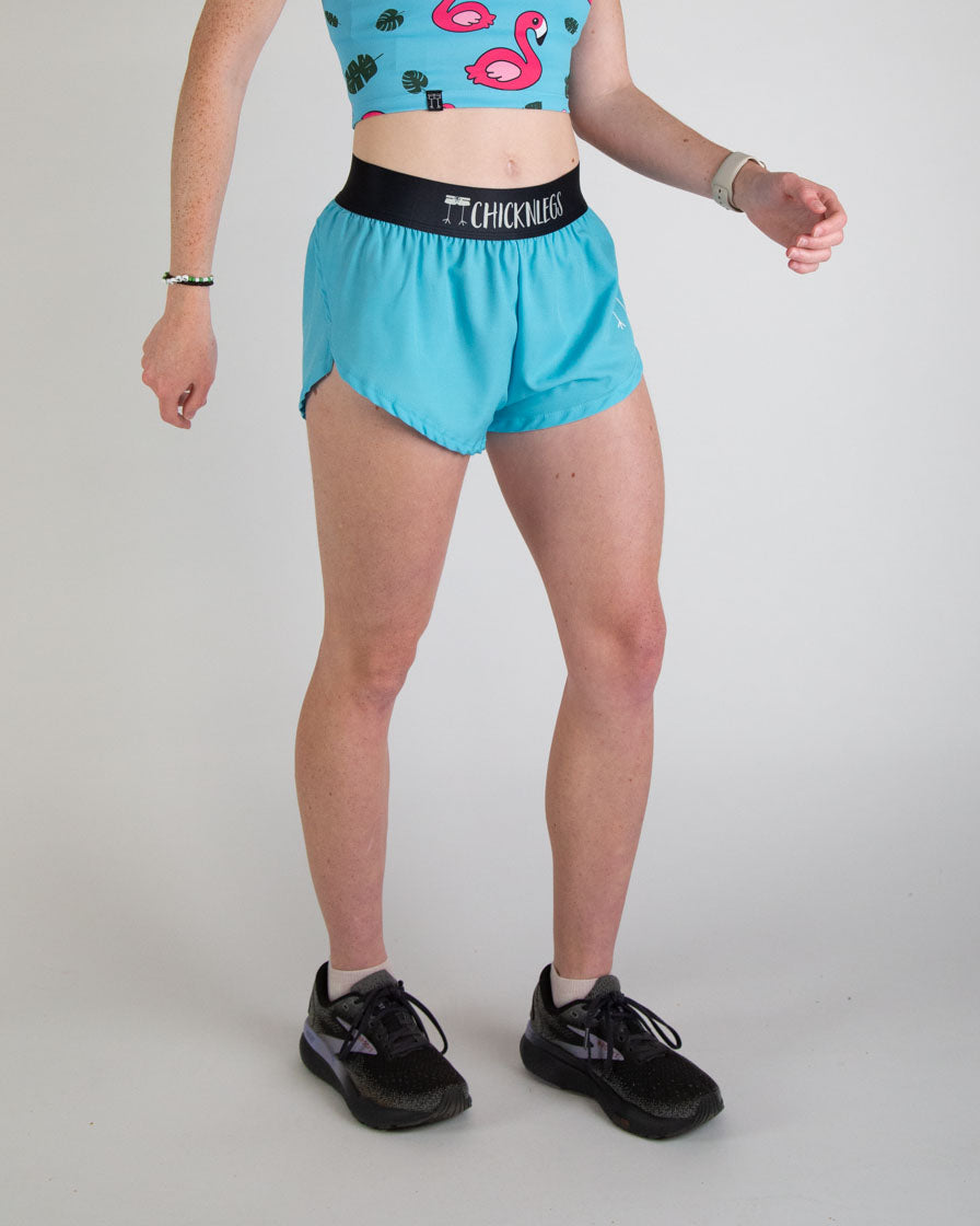 Women's Sky Blue 1.5 Inch Split Running Shorts - High Waist Athletic Shorts for Women, Workout, Yoga & Gym