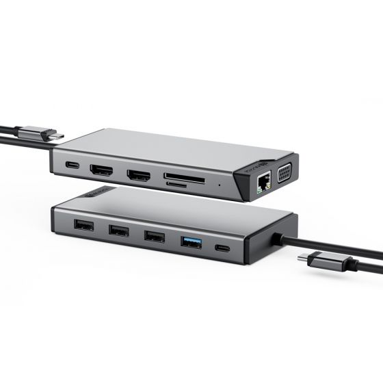 DV3 Universal Triple Display Docking Station for Laptop - 4K HDMI, USB-C Hub with 12 Ports for MacBook, Dell, HP - Home Office & Gaming Setup Accessory