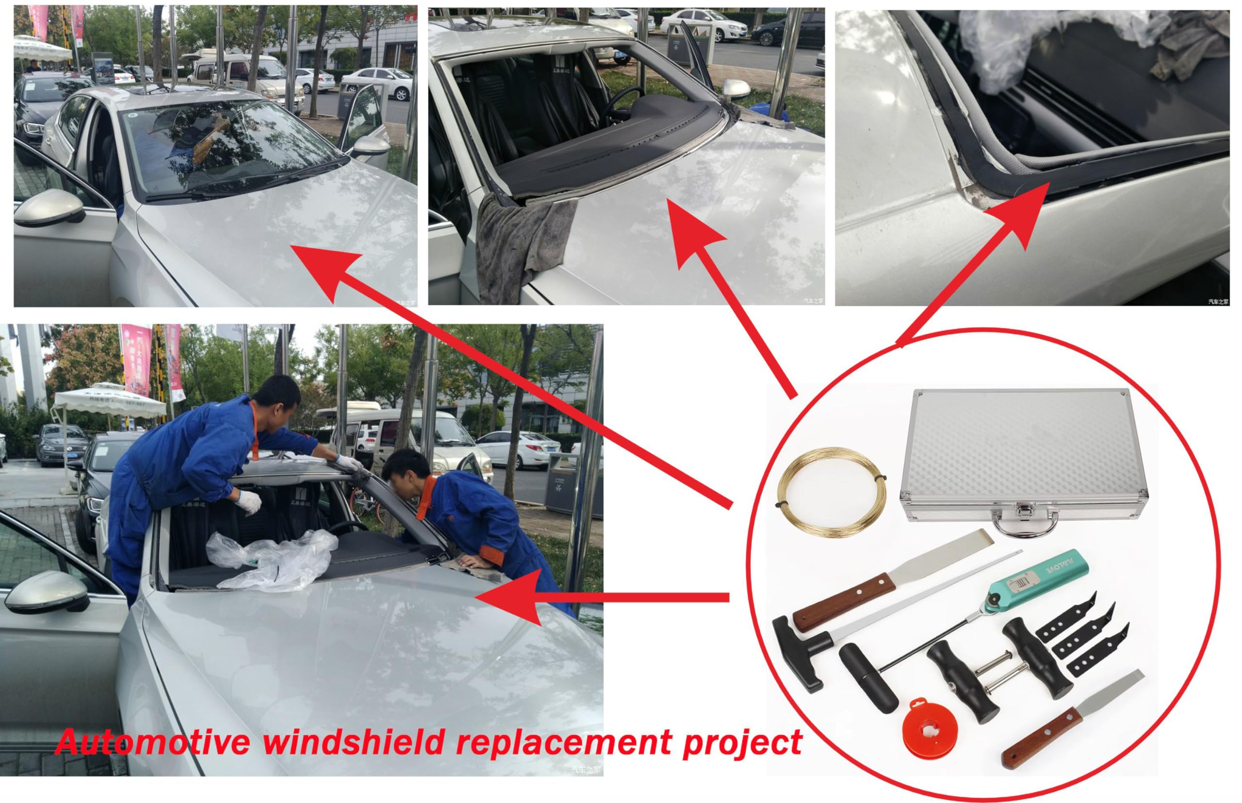 Premium Windshield Removal Tool Set - 2 Auto Glass Repair Knives in Durable Aluminum Case for Windshield Replacement & Repair | Perfect for DIY Auto Glass Fixes & Professional Use
