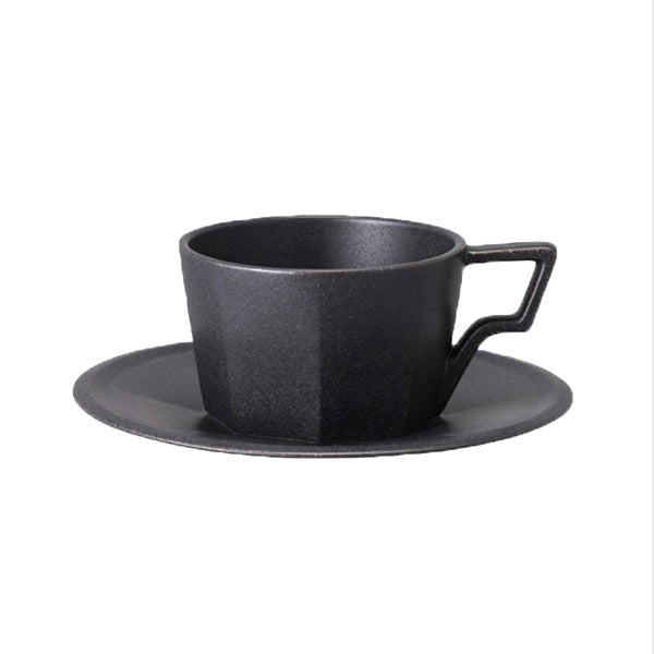 Kinto Oct Cup and Saucer Set - 8oz Ceramic Coffee Mug with Saucer, Modern Minimalist Design for Home, Office, or Cafe - Perfect for Espresso, Tea, and Hot Beverages