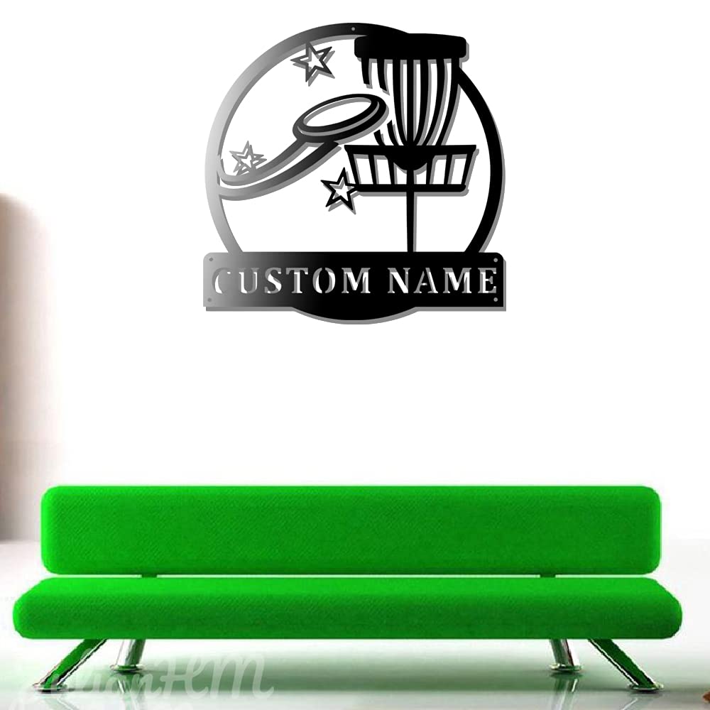 Custom Monogram LED Disc Golf Metal Wall Art - Personalized Sport Sign for Living Room & Outdoor Decor - 18x18 Inch Lighted Home Decoration & Unique Gift Idea for Disc Golf Enthusiasts (Perfect for Game Rooms, Man Caves & Backyard Themed Spaces)
