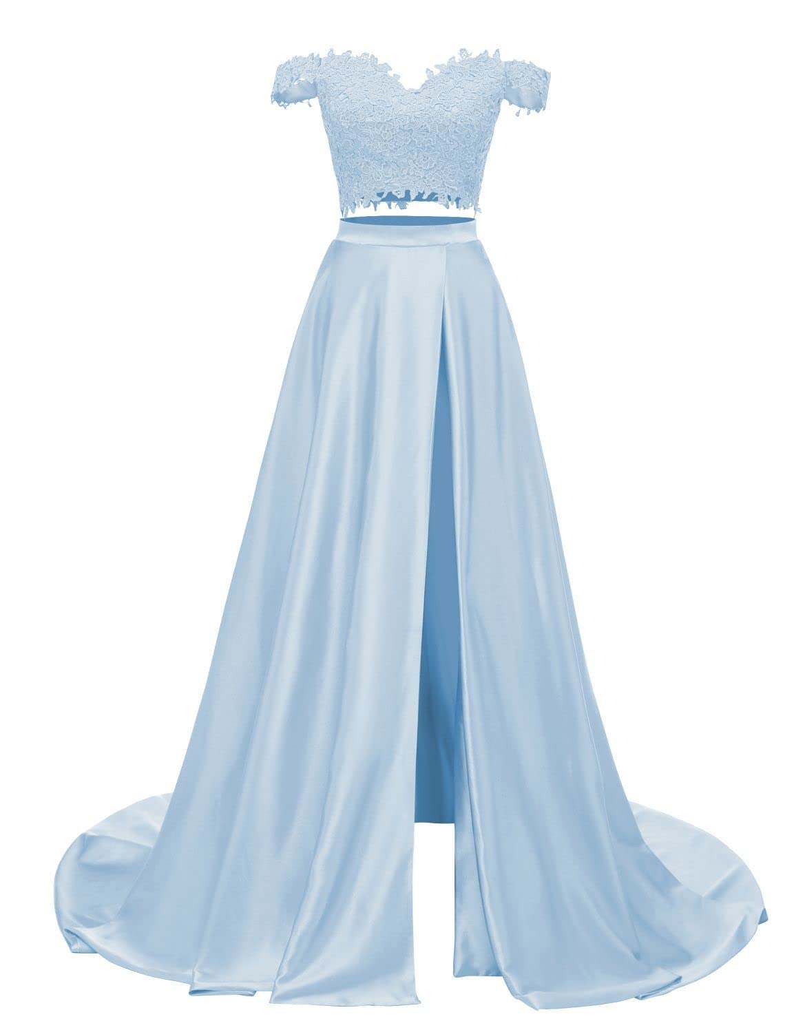 Elegant Lace & Satin Women's 2-Piece Prom Dress - Long Formal Evening Gown for Homecoming, Wedding Guest & Special Occasions