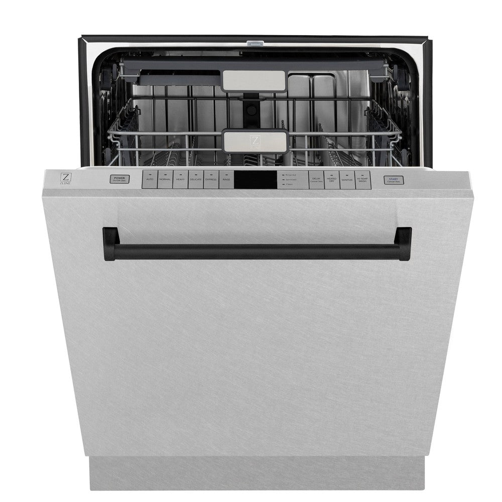 ZLINE Autograph Edition 24-inch Built-In Tall Tub Dishwasher - Satin Stainless Steel Panel with Matte Black Handle, 45dBA Ultra Quiet - Perfect for Modern Kitchens and Open Concept Homes (Model DWMTZ SN 24 MB)