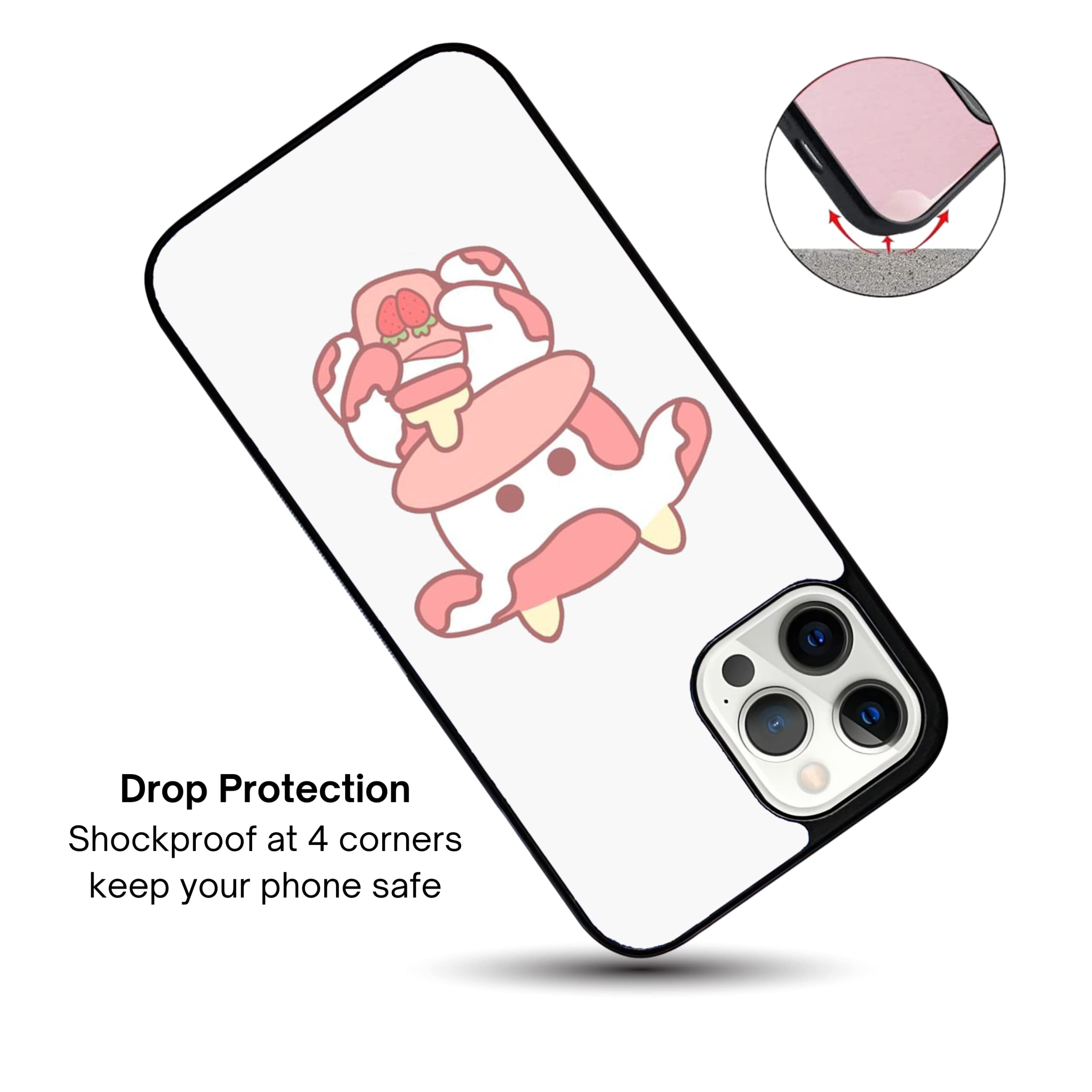 Strawberry Cow Print Cute Pink Watercolor Sweet iPhone 13 Mini Case - Durable Non-Slip TPU Rubber Shockproof Slim Cover - Perfect for Everyday Use, Gift Giving & Trendy Aesthetic Protection