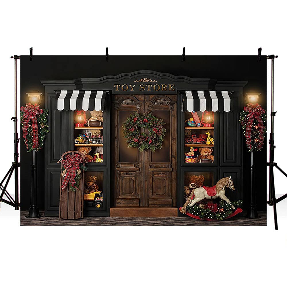 MEHOFOND 8x6FT Christmas Toy Shop Photo Backdrop - Cartoon Xmas Winter Scene Vinyl Background for Portrait Photography, Birthday Parties, Baby Showers & Cake Smash Photo Booth Props | Perfect for Holiday Decorations & Studio Photography