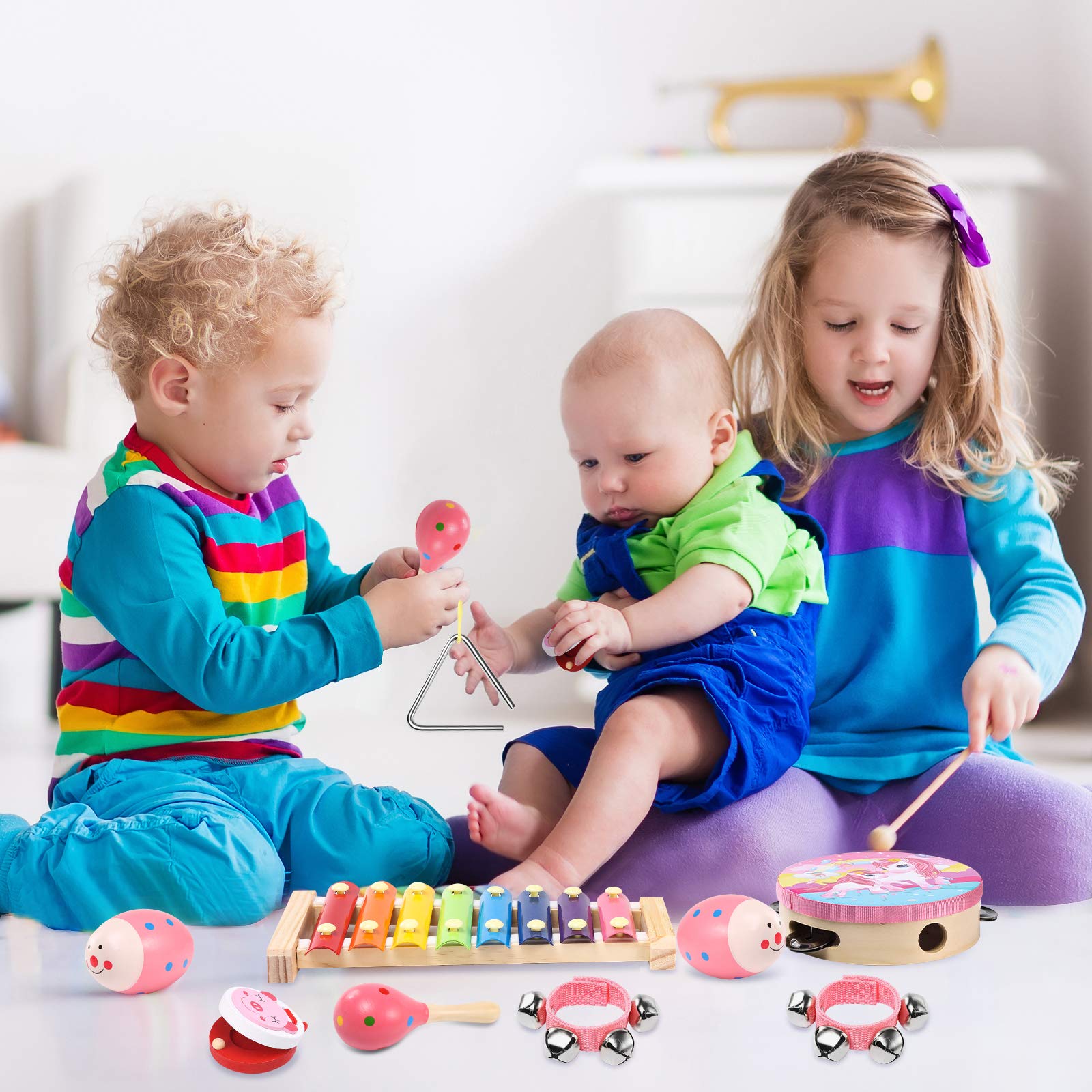 Oathx 14-Piece Baby Musical Toys Set - Xylophone, Tambourine & Maracas for Toddlers | Perfect 1st Birthday Gift for Girls | Fun Learning & Playtime