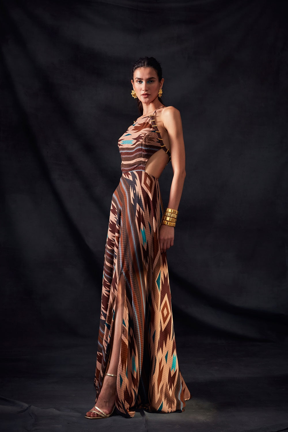 Stylish Aztec Print Cut-Out Maxi Dress for Women | Boho Chic Summer Beach Dress | Perfect for Vacations, Music Festivals & Date Nights