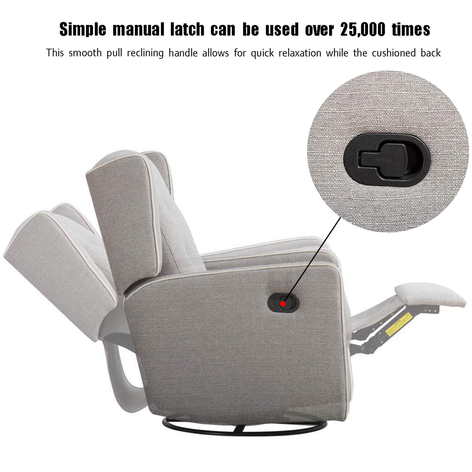 CANMOV Swivel Rocker Recliner Chair - Manual Nursery Glider Rocking Chair with Reclining Function, Soft Gray Upholstery | Perfect for Baby Nurseries, Living Rooms & Breastfeeding Comfort