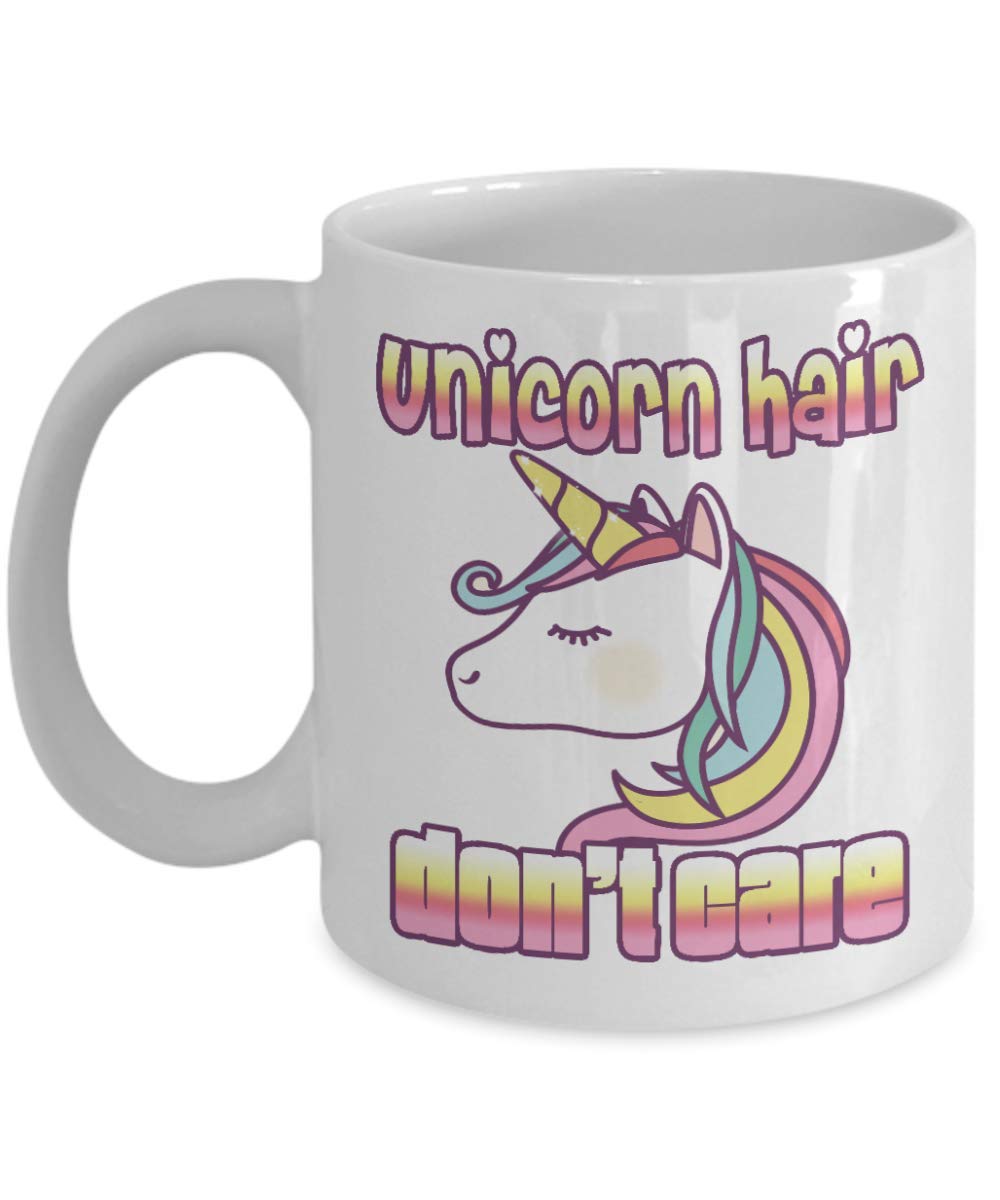 Zapbest Unicorn Coffee Mug - 11 Oz White Porcelain Funny Quote Mug with 'Unicorn Hair Don't Care' Design - Perfect Gift for Teens, Girls & Unicorn Lovers - Great for Coffee, Tea, Hot Chocolate & Office/Home Use