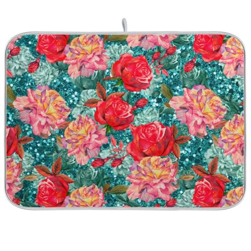 Teal Red Pink Flowers