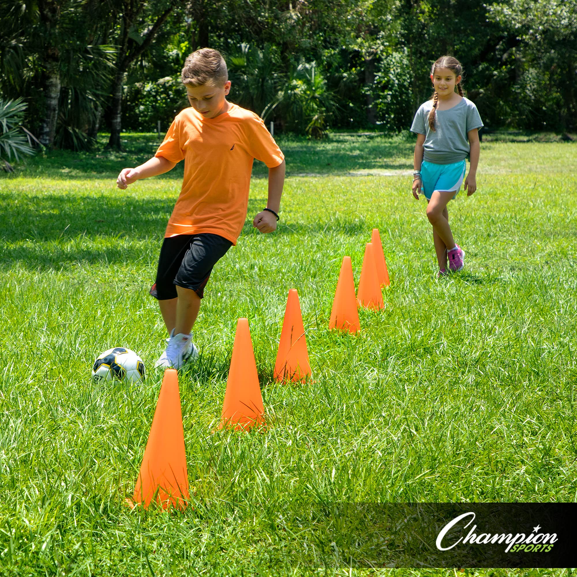 Champion Sports High Visibility Fluorescent Poly Cones - Bright Safety Markers for Sports Training, Traffic Control & Outdoor Events