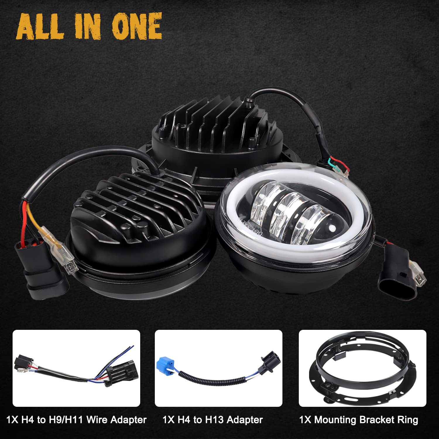 7 Inch LED Headlight Fog Light Kit DOT Approved for Harley Davidson Touring, Road King, Ultra Classic, Electra Glide, Street Glide, Trike, CVO, Heritage Softail, Slim, Deluxe, Fat Boy - High Visibility for Night Riding and Bad Weather Conditions