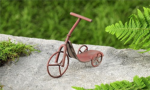 Miniature Fairy Garden Rustic Iron Tricycle Scooter - Red | Whimsical Home Decor for Fairy Gardens, Terrariums & Tabletop Displays