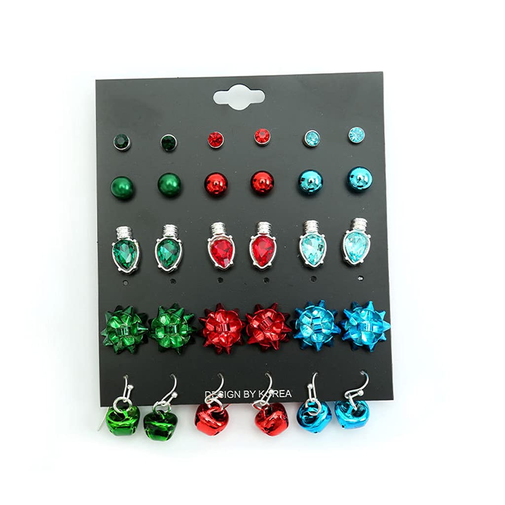 15 Pairs Cute Cartoon Christmas Stud Earrings for Women & Girls - SOFEA Small Drop Dangle Earrings for Holiday Parties, Gifts & Everyday Wear