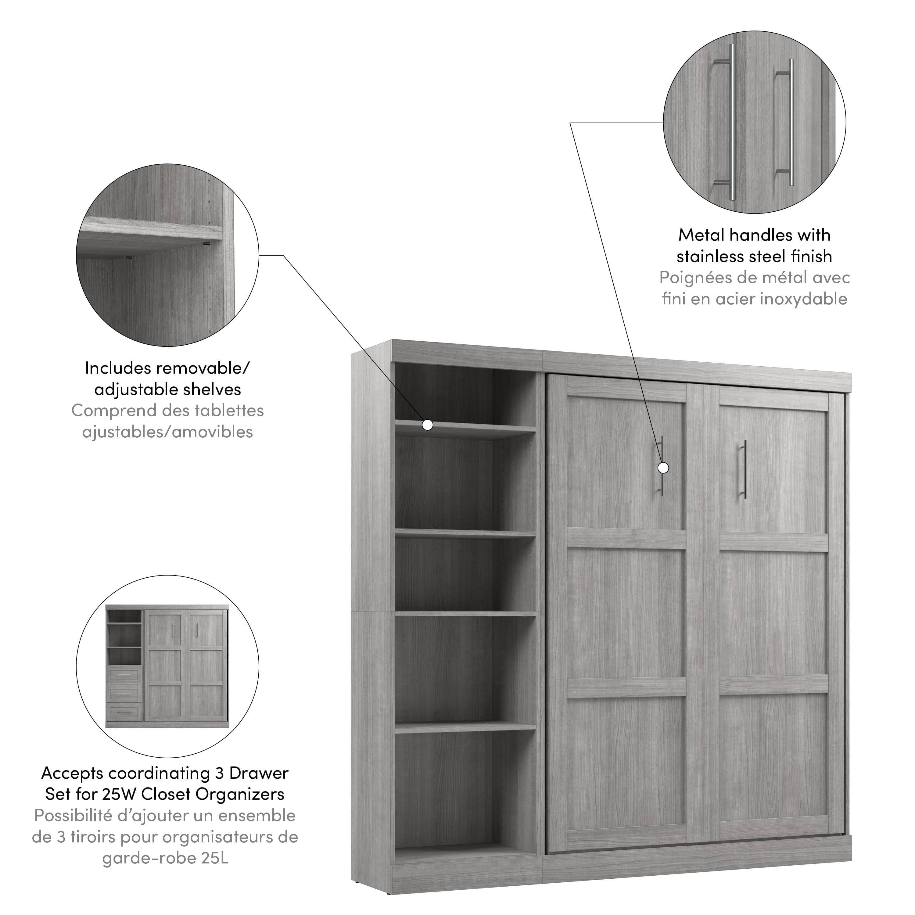 Pur Full Murphy Full Bed with Storage Unit (84W) - 7 Color Options | Space-Saving Wall Bed for Small Apartments & Guest Rooms